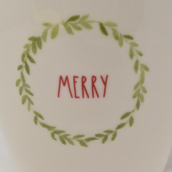 Rae Dunn Merry Wreath Holiday Mug Red Interior New Winter Coffee Cup Lounge - Picture 2 of 11